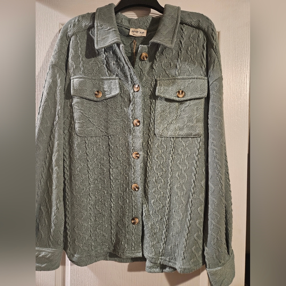 Sage Cable Knit Shacket